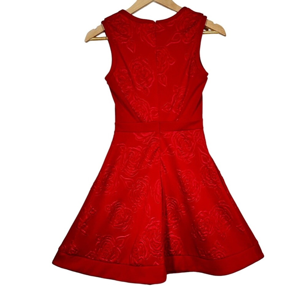 Nanette Lepore L'Amour Mini Dress Size S Red Sculptured Roses Date Going Out - Picture 3 of 10